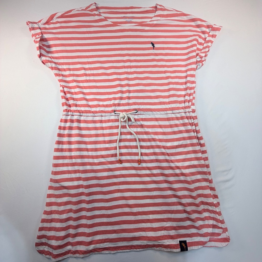 Margaritaville Island Reserve Dress Womens XL Coral Stripe Cotton Parrot Beach